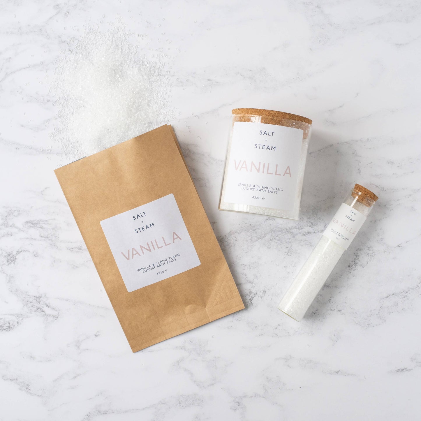 Vanilla - Vanilla & Ylang Ylang Bath Salts 80g & 432g: Test Tube