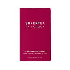 A package of Teministeriet Supertea Aronia Berries Organic with 20 individually wrapped biodegradable sachets.