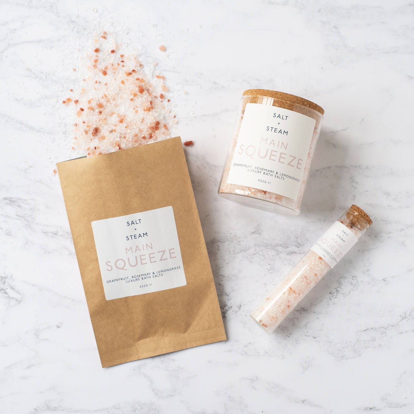 Main Squeeze - Grapefruit & Rosemary Bath Salts 80g & 432g: Test Tube