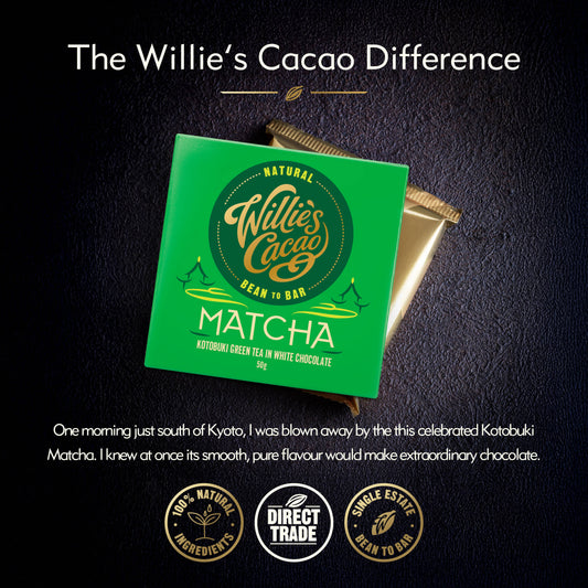 Matcha. White chocolate w. ceremonial grade matcha. 50g bar