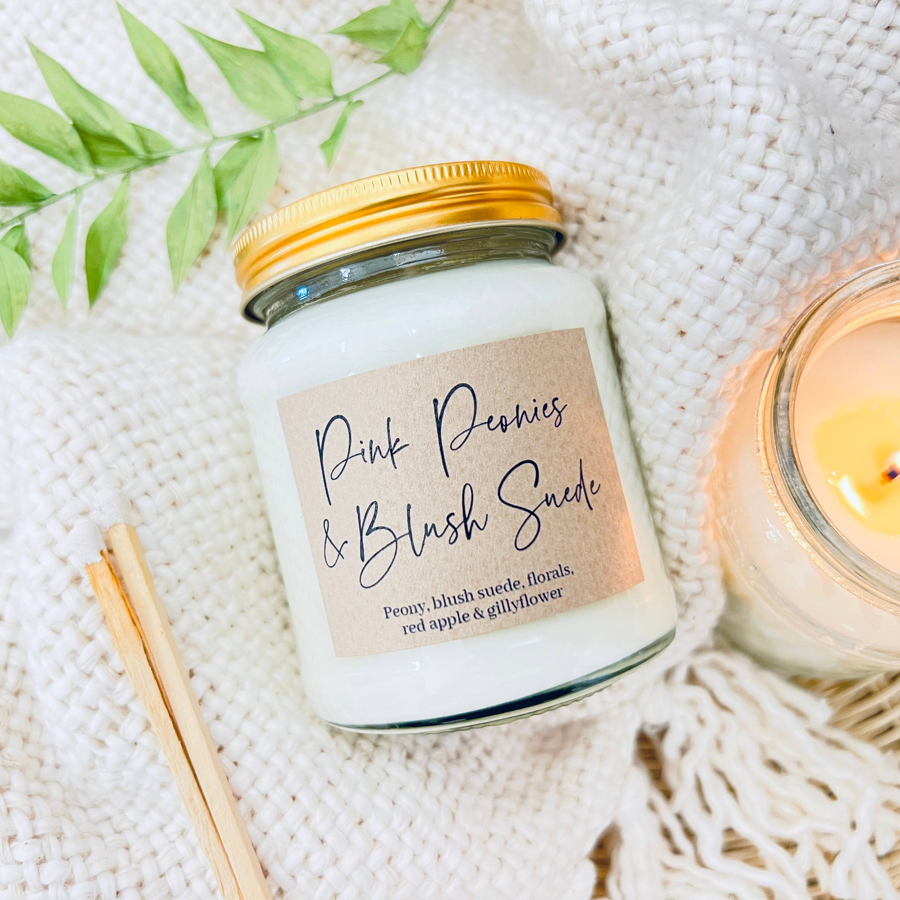 Pink Peonies & Blush Suede Handmade Soy Scented Candle