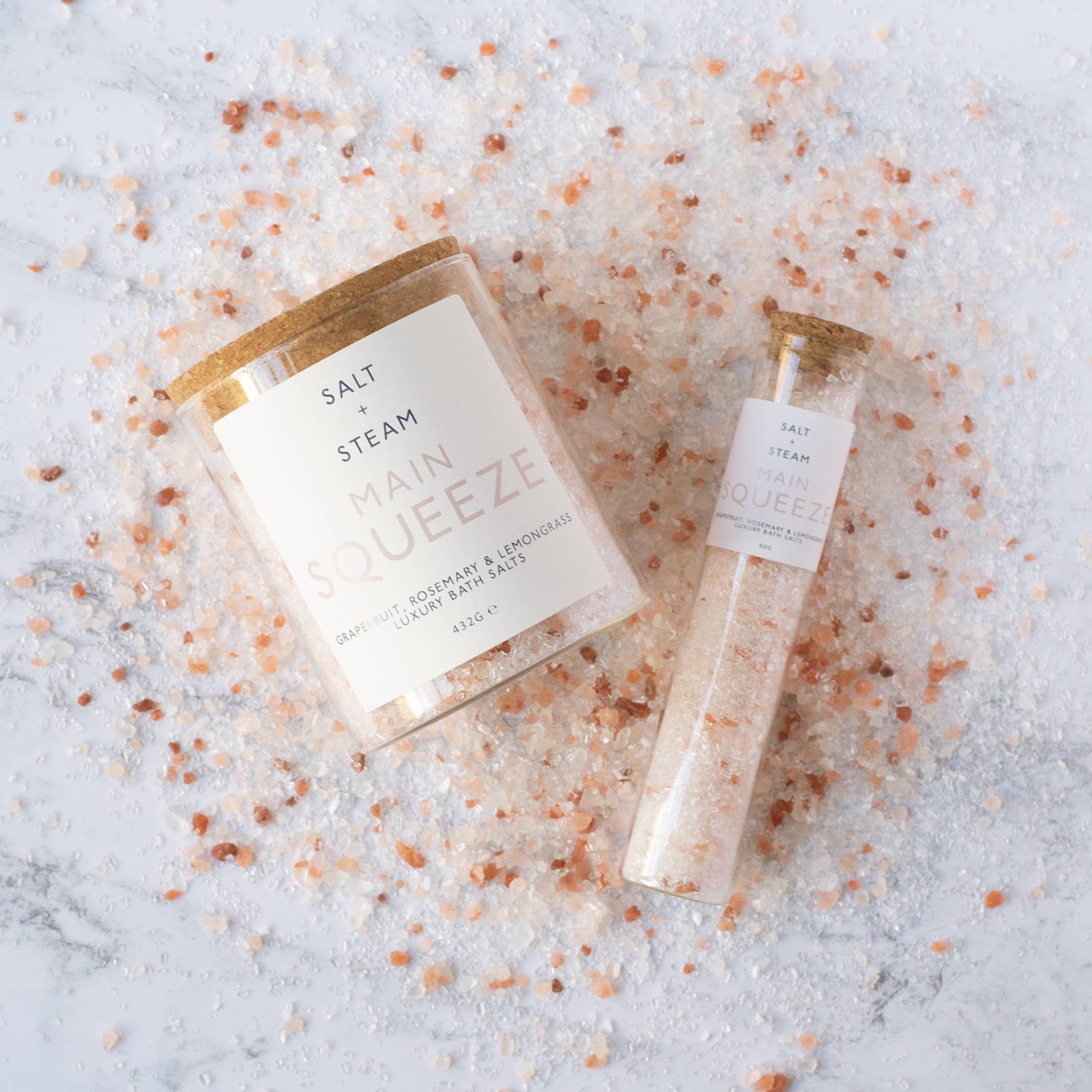 Main Squeeze - Grapefruit & Rosemary Bath Salts 80g & 432g: Test Tube