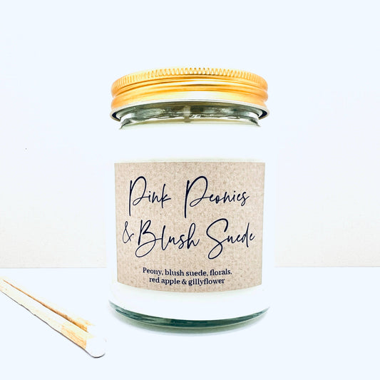 Pink Peonies & Blush Suede Handmade Soy Scented Candle