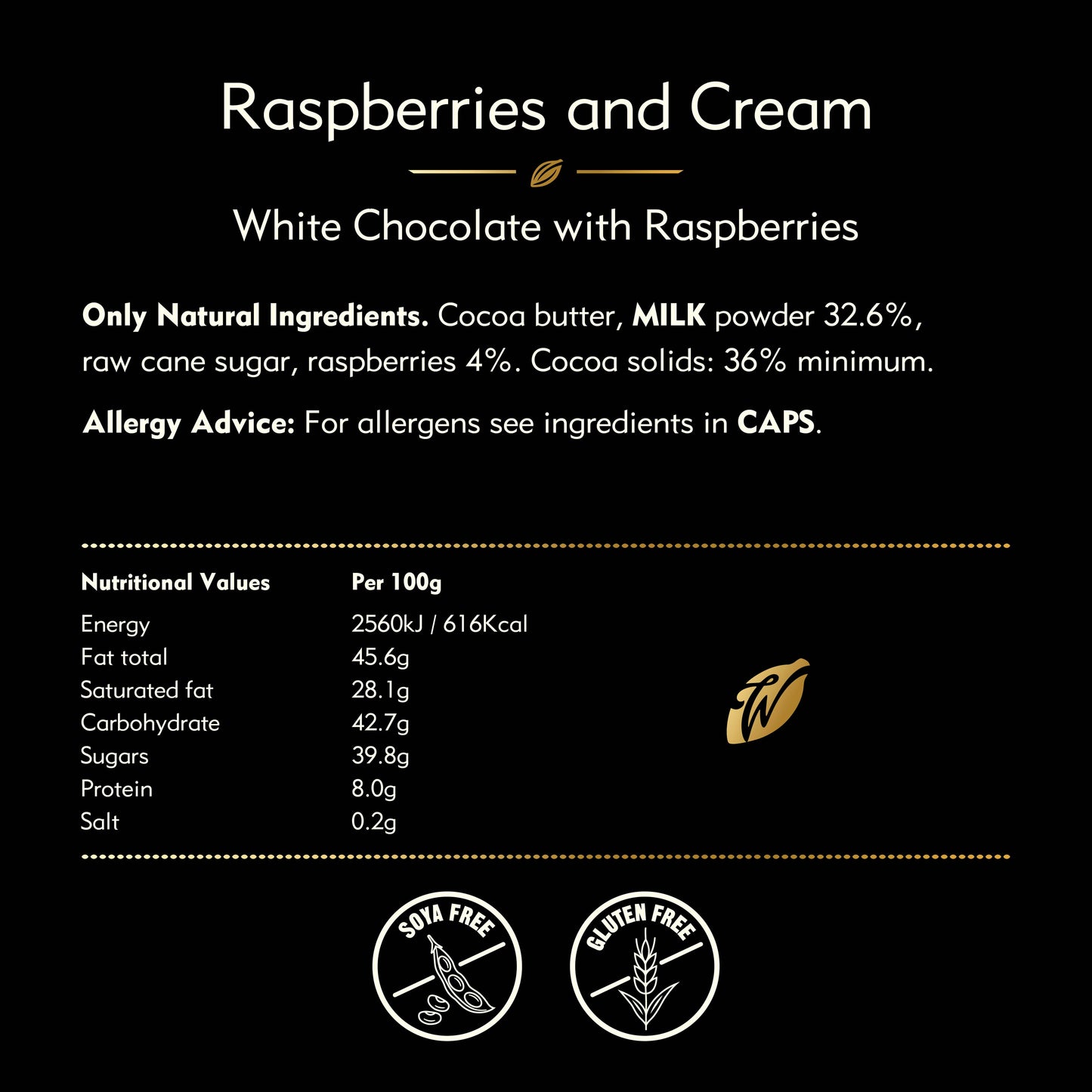 Raspberries & Cream. White chocolate w. raspberries 50g bar