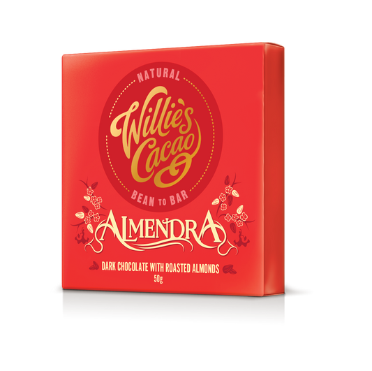 Almendra. Dark chocolate with almonds. Vegan. 50g bar