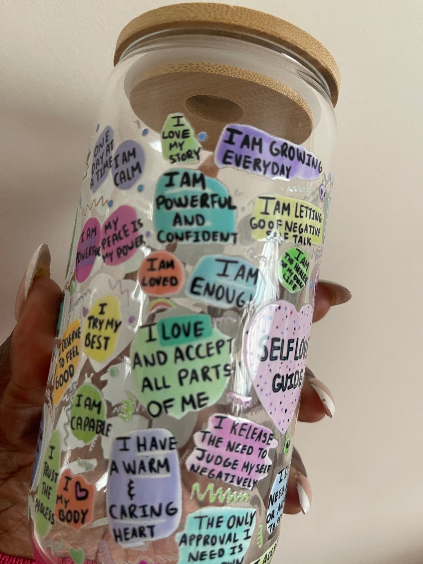 Self Love Affirmations Glass Cup