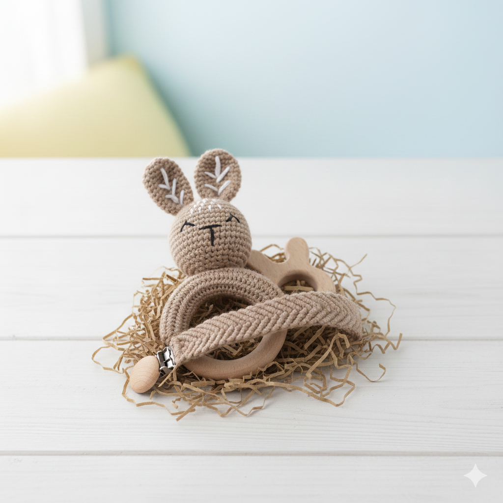 Cocoa Bunny Baby Rattle