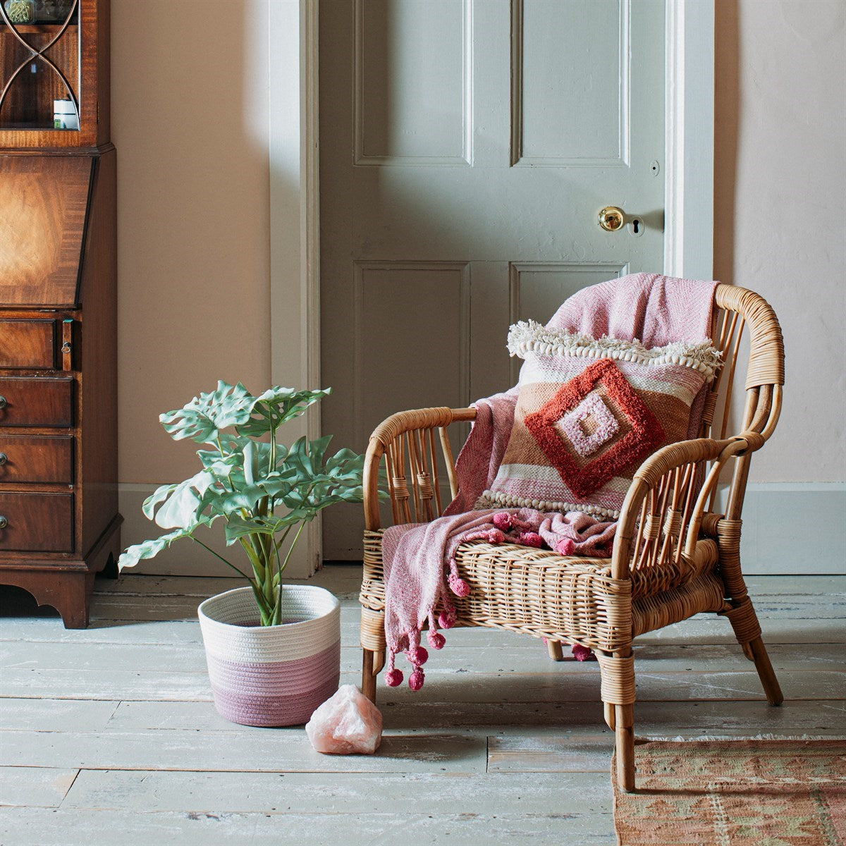 Nevada Pink Herringbone Blanket Throw