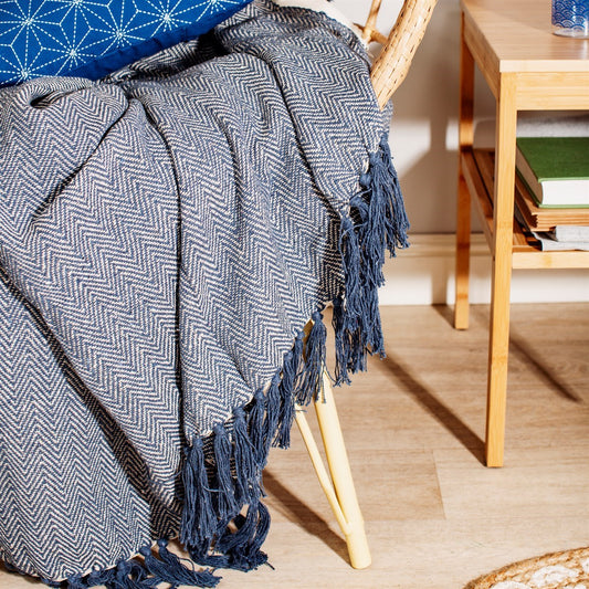 Blue Herringbone Blanket Throw