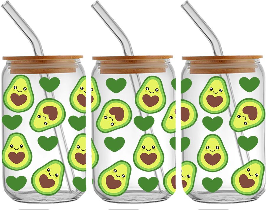 Happy Avocados Glass Cup