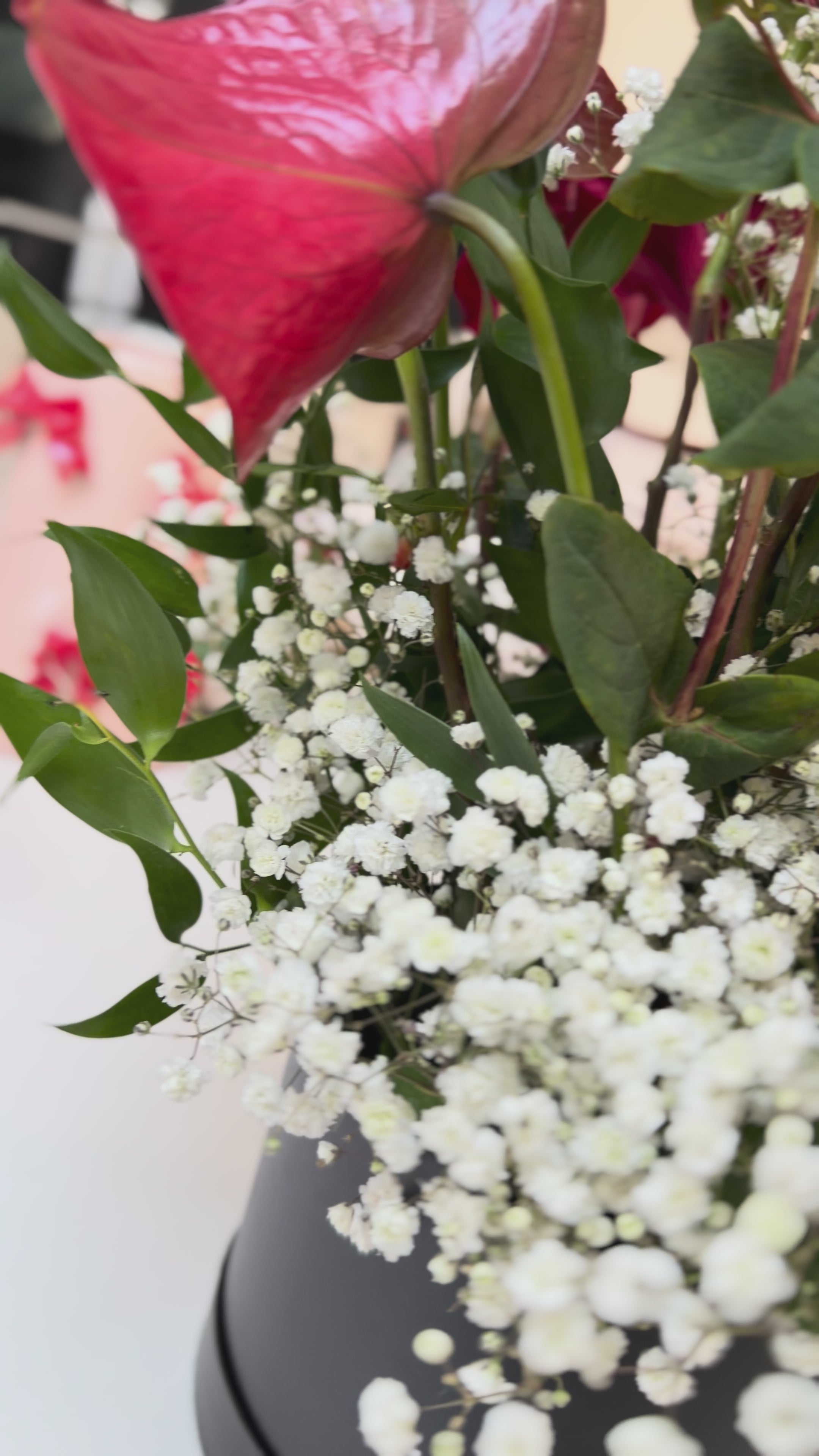 The ‘Midnight Passion’ Rose & Anthurium Hatbox