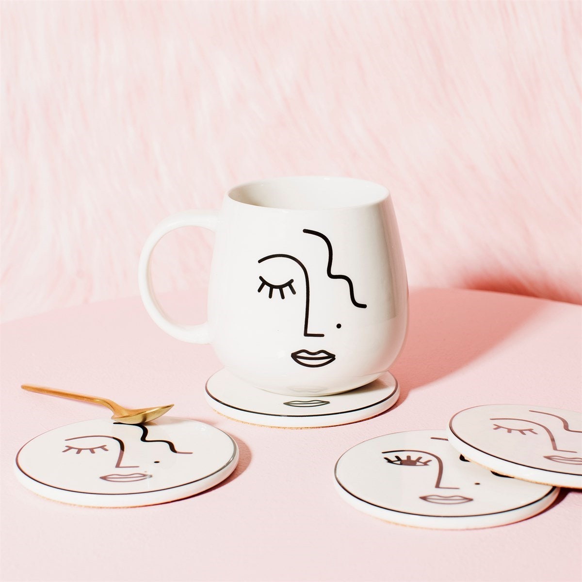 Gifts for her, New home Gifts, Art lover, Monochrome Abstract Face Mug