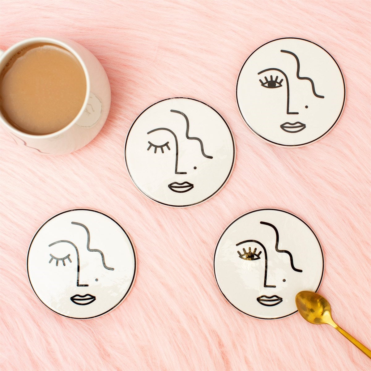 Gifts for her, New home Gifts, Art lover, Monochrome Abstract Face Mug