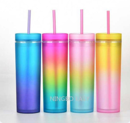 Rainbow Gradient Cup With Straw